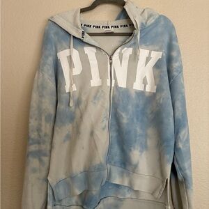 Victoria’s Secret PINK Zip-Up Hoodie – Blue Tie-Dye (Size S)